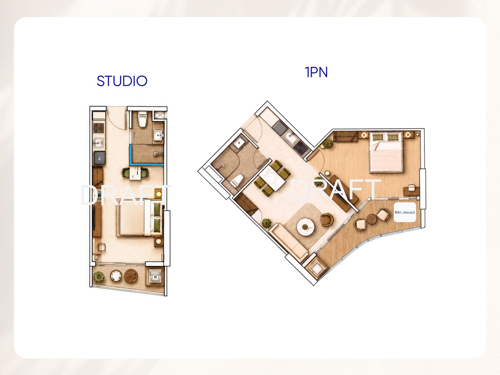 Layout căn hộ Studio và 1PN Alora
